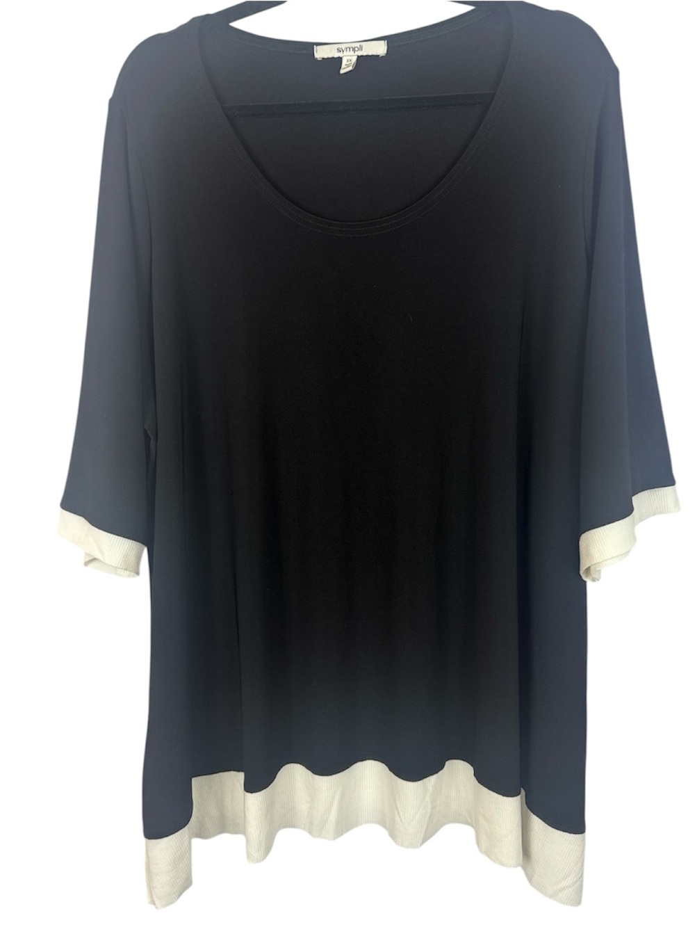 SYMPLI Canada Black Colorblock Ribbed Trim Tunic Top 3/4 Sleeve 3X